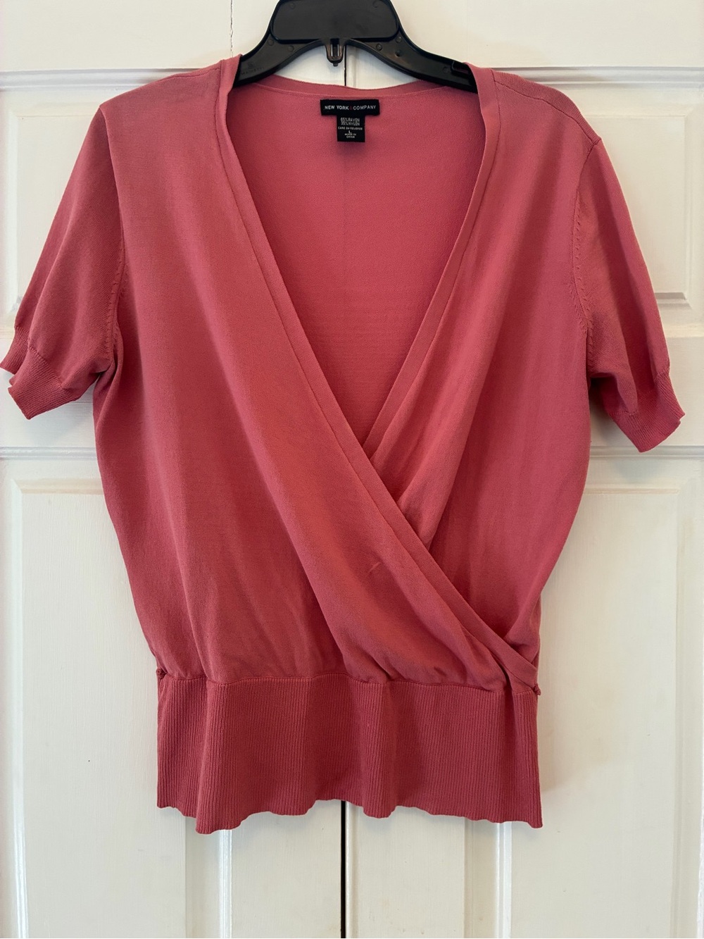 New York & Company Dusty Rose Wrap Short Sleeve Top